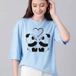 kotty Women Printed Round Neck Cotton Blend Light Blue T-Shirt-picture-39