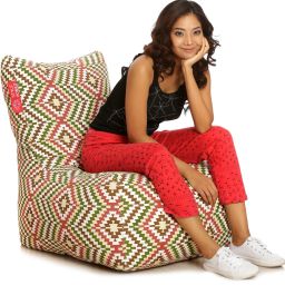 XXXL Cotton Canvas IKAT Printed Fillers Bean Bag Chair With Bean Filling-image-7