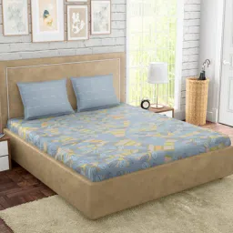 Blue Floral 300 TC 100% Cotton Queen Sized Bed Sheets with 2 Pillow Covers by Petal Home-picture-6
