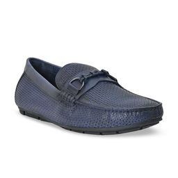 Cobblerz Men Navy Blue Textured Suede Loafers-image-49