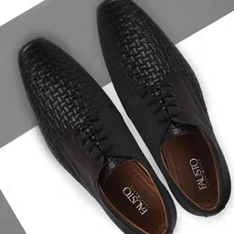 FAUSTO Men Black Solid Leather Formal Derbys-image-44