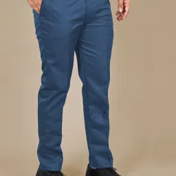 Men Regular Fit Blue Cotton Blend Trousers-image-73