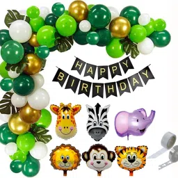 Jungle Theme Birthday Decoration Kit with 6 Animals Face Foil Balloons, Happy Birthday Banner, Leaf , Arch Decoration Kit-image-25