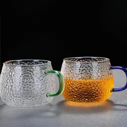Pack of 2 Borosilicate Glass Espresso Hammered Lemon Glass with Heat-Resistant, 400ml-Capacity-11
