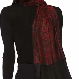 Woven Cotton Viscose Blend Women Red, Black Scarf, Stole, Fancy Scarf-image-31