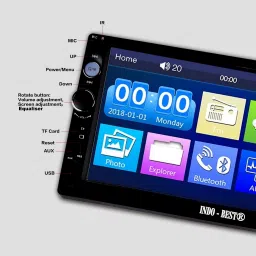indo-best IBDDBT2 New Edition Universal Model Heavy Duty Double Din Car Stereo and 8 LED High Definition Enhanced Night Vision Rear View Camera - Product Combo For All Car Brands and Models - 7" Full HD Touch Screen with Double IC and Heavy Chassis / Bluetooth / Mic Calling / Rear View Camera Support / Steering Control Support / Equaliser / Remote / FM / USB / AUX / SD Port Car Stereo image 5