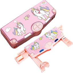 Operated Magnetic Stationery (with Accessories) Unicorn Theme Trending Return Gift Geometry Compass Box for School Students Art Plastic Pencil Box-3