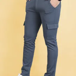 Men Regular Fit Grey Lycra Blend Trousers-image-64