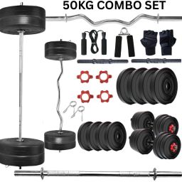 50 kg 50KG PVC Fitness Set – 3FT Curl + Straight Rod, Dumbbells & Kit Home Gym Combo-image-42