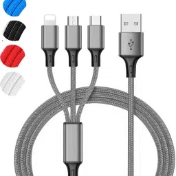 BOPUD Nylon Braided 3In1 Fast Charging Data Cable Multiple Pin Type- C Charging Cable Charging Pad-image-19
