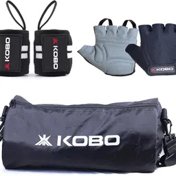kobo Gym Kit Combo – Black & White Wrist Support, Gym Gloves & Black Bag Fitness Accessory Kit Kit-picture-11