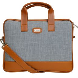 Grey & Tan Laptop Bag for Men & Women | 15.6 Inch Office Use | Shoulder Strap Messenger Bag-image-8