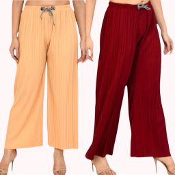 Pack of 2 Women Loose Fit Multicolor Lycra Blend Trousers-image-32