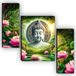 Set Of 3 Lord Buddha Wall Paintings For Living Room Gift Items Digital Reprint 12 inch x 18 inch Painting-18