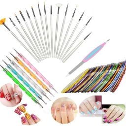 3D Nail Art Kit,15 Nail Brushes, 5 Dotting Pen,10 Adhesive Striping Tape , nail filer (multicolor)-43