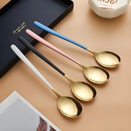 Long-Handled Spoon Gold Small Round Suitable for Cafe Restaurant Household Stainless Steel Dessert Spoon, Ice-cream Spoon, Salad Spoon, Serving Spoon, Table Spoon, Coffee Spoon Set-18