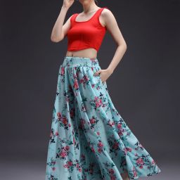 Women Flared Blue, Pink, Dark Blue Viscose Rayon Trousers-image-1