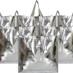 Silver Shiny Shopping Re-usable Eco-Friendly Hand Bag,Large Size-Pack of 6 (Silver) Pack of 6 Grocery Bags-image-43