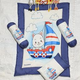 Kitty Adventure Crib Set – Ocean Blue Edition Baby Bedding Set Cartoon-themed baby bedding set-image-52