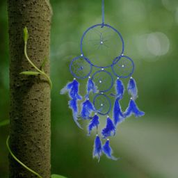 Blue Dream Catcher attracts Positive Dreams with Color Feather for Home/Office Wool Dream Catcher-image-3