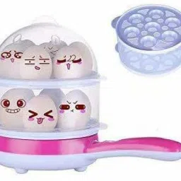 enetly Multi functional Electronic 2 in 1 double layer Layer Egg Boiler Steamer Cooker With Handle and Capacity of 14 Eggs Poacher| Egg Boiling Non-Stick Steamer and Egg Frying Pan Machine in Multicolor ET- Double Layer Handle Egg Boiler Electric Automatic Egg Cooker image 2