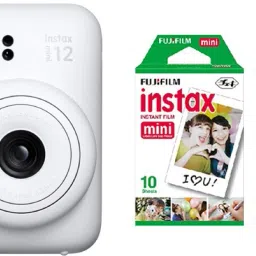 FUJIFILM Instax mini 12 Clay White Instant Film Camera with 10X2 Pack of Instant Film Instant Camera-10