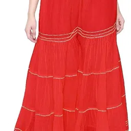 Women Flared Red Viscose Rayon Trousers-image-7
