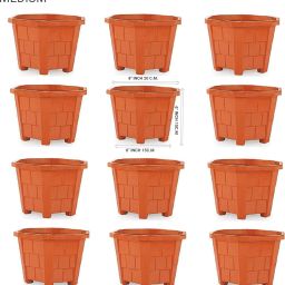Plastic House Gardening Flower Pot Hexa Garden Plastic Planters Plant Container Set Gamla Pot For Garden And Balcony Flowering (Pack of 12) Brown Plastic Plant Container Set-image-62