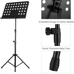 techtest Musical Instruments Music Sheet Holder Music Book Stand Music Notation Stand Portable Foldable Heavy Duty Metal Tripod Stand for Professional Singer and Stage Performance Orchestra Stand Gh-512 Notation Stand image 3
