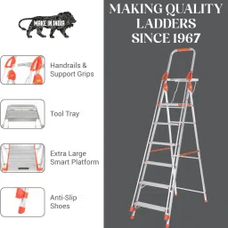 bathla Zenith 6-Step Foldable (With hand rails and safety grips) Aluminium Ladder image 2