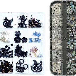 Combo of Black Nail Art Grid and White Bow and Stones-image-28