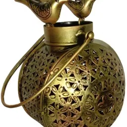Antique Gold Metal Tanker pattern with Bird Dhuni/Tea light Lantern 23 CM Gold Metal Hanging Lantern-image-21