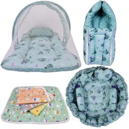Cotton Infants New Born Baby Care Essential Bedding Set Combo Mosquito Net-image-5