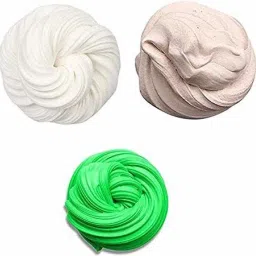 Non Sticky Soft Stretchy Scented Fluffy Slime Putty Toys Non Toxic Stress Relief for Kids and Adults Pack of 3(white cream green -50 gm each free with activator and glitter) Multicolor Putty Toy-12