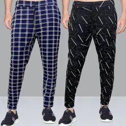 Pack of 2 Men Checkered Blue, Black Track Pants-image-40