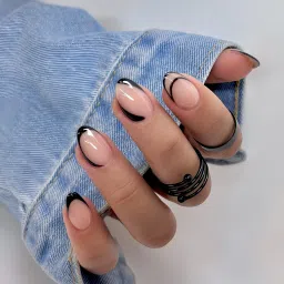 Black Thin French Tip Nails Nude, Black-image-53