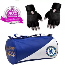 15 L Gym Duffel Bag - Combo set of Gym bag and high qualtiy Gloves (Black, Free Size) - White-image-77
