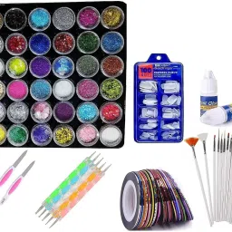 36 Pcs Glass Bottles Glitter Stones 100 Nails 10 Nail Tapes 15 Nail Art Brush-image-11