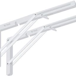Premium Heavy Duty 16" Foldable Mild Steel Racks and Shelves Brackets with Fittings for fold Down Steel Table or fold Down Racks. (Color:White) 16 Inch Shelf Bracket-30