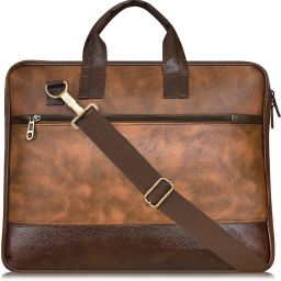 Tan & Brown Color Faux Leather 10L Office Laptop Bag For Men & Women SF-BG12 Waterproof Messenger Bag-image-13