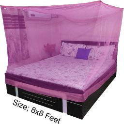 Polyester Adults Washable Square Hanging (8x8) King Size Bed Mosquito Net-image-33