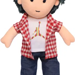 Soft Doll Toy for Kids - Baby Doll Toy in Checkered Shirt With Woolen Hair- 45 cm-18