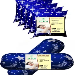 Star print Combo Set Of 5 Cushion And 2 bolster Microfibre Nature Bolster Pack of 7-image-6