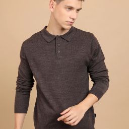 Men Solid Round Neck Brown Sweater-image-71