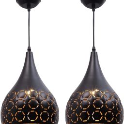 (PACK OF 2)Cutted Hanging Light Ceiling Pendant Lamp, 8inch, Black Hanging Lights (Pendant Lights) Lamp Shade-16