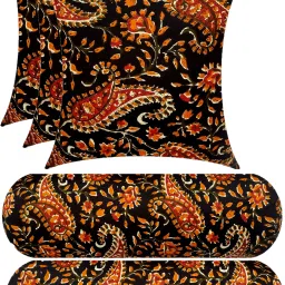 Combo Set Of 3 Cushion And 2 Microfibre Floral Bolster Pack of 5-image-24
