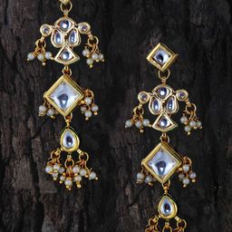 LUCKY JEWELLERY White & Gold-Toned 18K Gold-Plated Geometric Drop Earrings-58