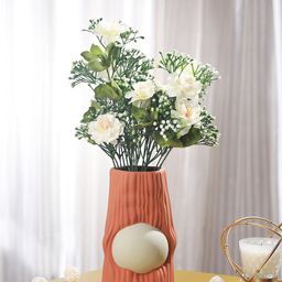 TIED RIBBONS Peach-Coloured & White Textured Antique Ceramic Flower Vase-19