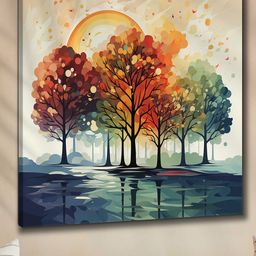 Myntra Elegant Homes Blue & Orange Sun Rising Floral & Botanical Canvas Wall Art-image-58