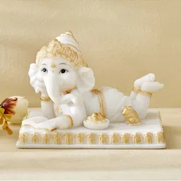 Home Centre Dhayana Mira White Ganesha Reading Book Showpiece-image-60
